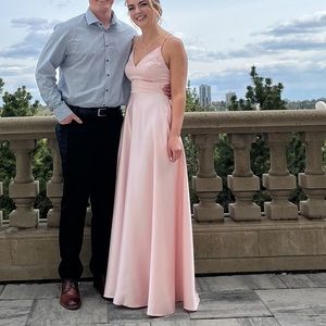 David’s Bridal A-Line spaghetti strap gown in petal pink, size 6